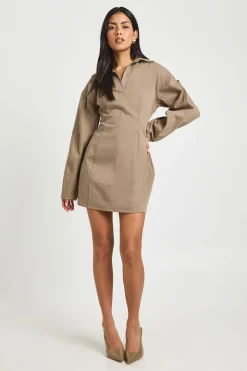 Robe Chemise en Sergé à Taille Cintrée