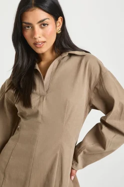 Robe Chemise en Sergé à Taille Cintrée