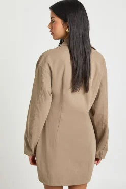 Robe Chemise en Sergé à Taille Cintrée
