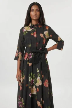 Robe chemise en soie et coton tissé à fleurs printanières