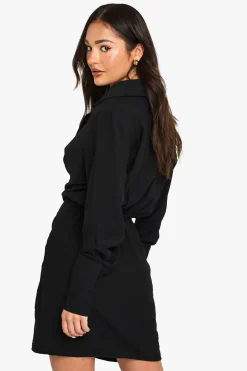 Robe chemise enveloppante à col haut