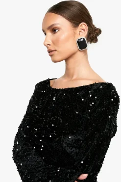 Robe chemise en velours à sequins avec dos noué