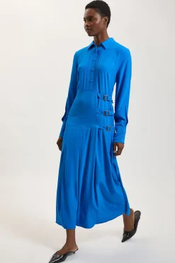 Robe Chemise En Viscose Avec Détail Cobalt