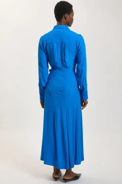 Robe Chemise En Viscose Avec Détail Cobalt