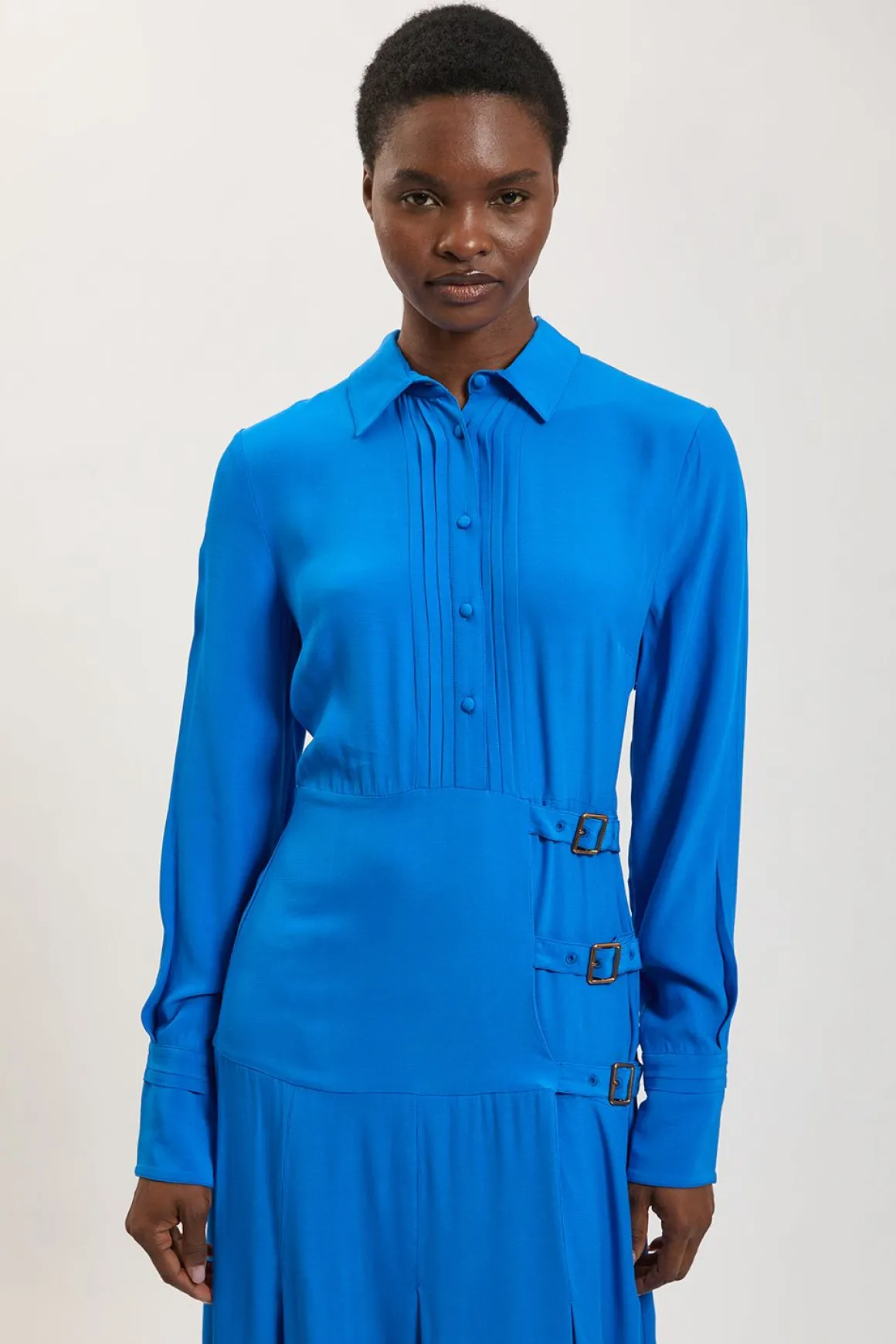 Robe Chemise En Viscose Avec Détail Cobalt