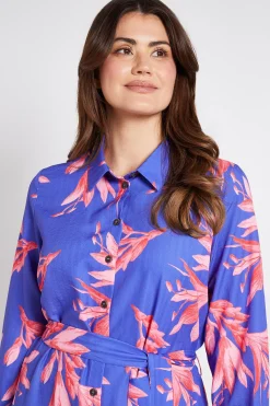 Wallis Robe Chemise À Fleurs Boutonnée Avec Col<Femme Robes Mi-Longues|Robes À Manches Longues