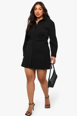 boohoo Robe chemise à fronces latérales Plus<Femme Robes À Manches Longues|Robes