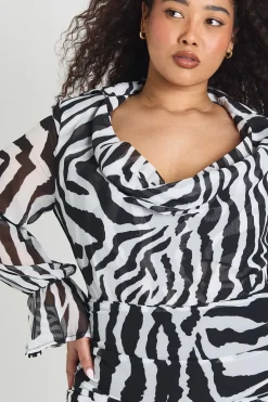Robe Chemise Grande Taille En Mousseline À Imprimé Zèbre Et Col Drapé
