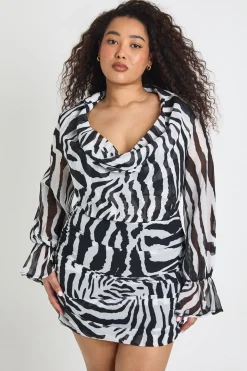 Robe Chemise Grande Taille En Mousseline À Imprimé Zèbre Et Col Drapé