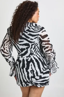 Robe Chemise Grande Taille En Mousseline À Imprimé Zèbre Et Col Drapé
