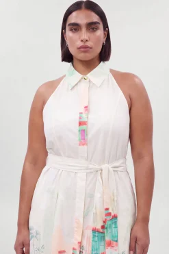 Robe Chemise Grande Taille En Coton Satiné À Imprimé Paysage