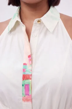 Robe Chemise Grande Taille En Coton Satiné À Imprimé Paysage