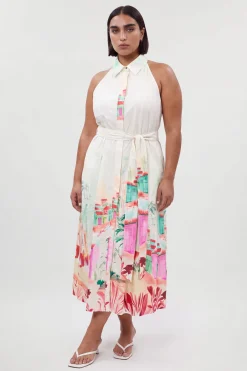 Robe Chemise Grande Taille En Coton Satiné À Imprimé Paysage