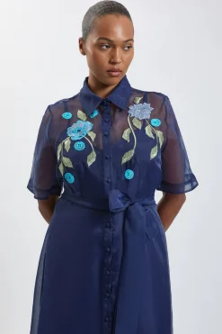 KarenMillen Robe Chemise Grande Taille En Organdi Ceinturée À Détails Brodés<Femme Robes Mi-Longues|Robes