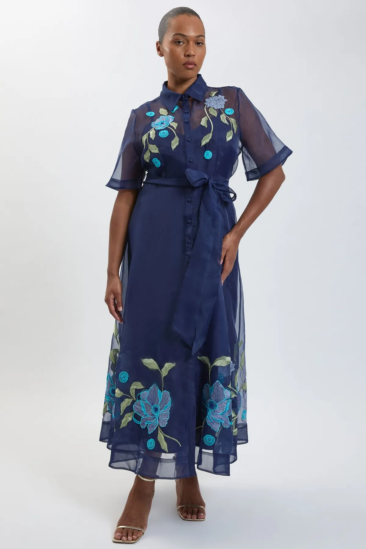 KarenMillen Robe Chemise Grande Taille En Organdi Ceinturée À Détails Brodés<Femme Robes Mi-Longues|Robes