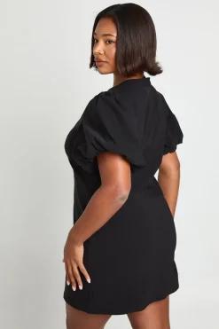 boohoo Robe chemise grande taille à manches bouffantes avec détail de garniture dorée<Femme Robes De Soirée|Toutes Les Robes