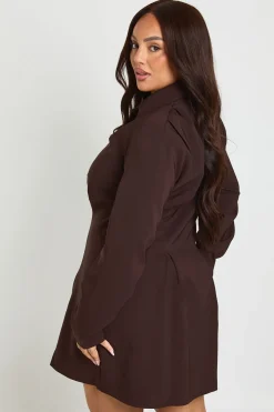 Robe Chemise Grande Taille à Épaulettes et Jupe Plissée