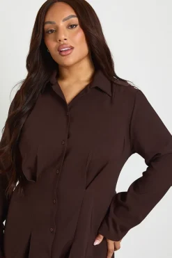 Robe Chemise Grande Taille à Épaulettes et Jupe Plissée