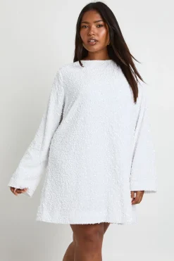 Robe chemise grande taille à sequins en velours avec nœud dans le dos