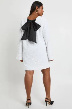 Robe chemise grande taille à sequins en velours avec nœud dans le dos