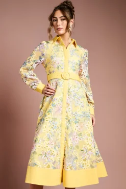 Robe Chemise Imprimée à Dentelle Ajourée