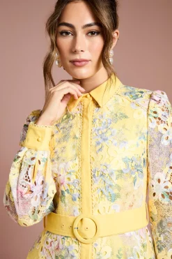 Robe Chemise Imprimée à Dentelle Ajourée