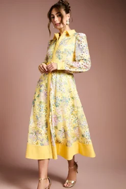 Robe Chemise Imprimée à Dentelle Ajourée