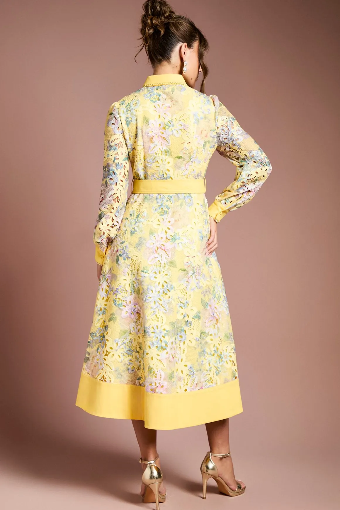 Robe Chemise Imprimée à Dentelle Ajourée