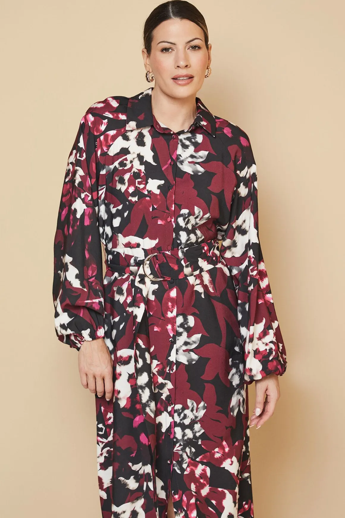 Robe Chemise à Imprimé Floral Mixte avec Anneau en D