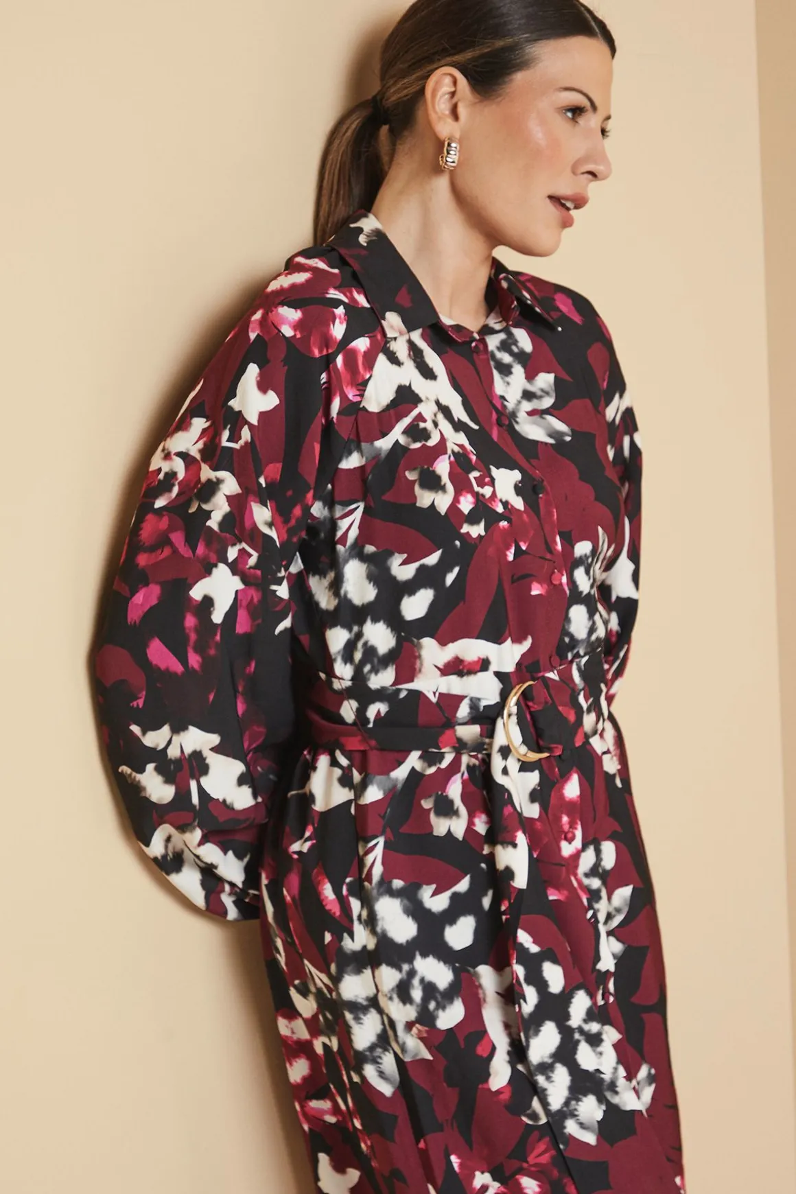 Robe Chemise à Imprimé Floral Mixte avec Anneau en D