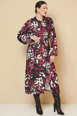 Robe Chemise à Imprimé Floral Mixte avec Anneau en D