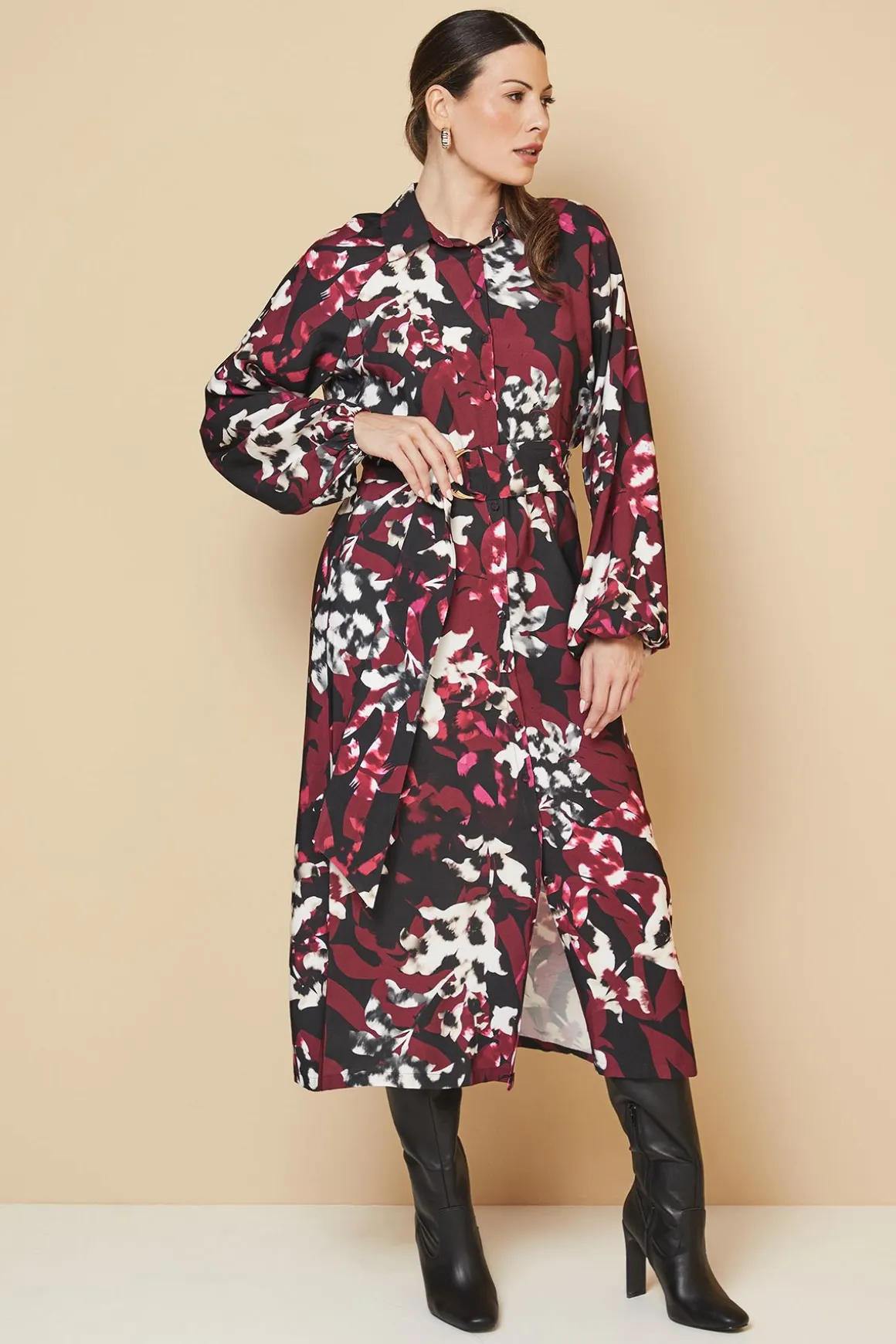 Robe Chemise à Imprimé Floral Mixte avec Anneau en D