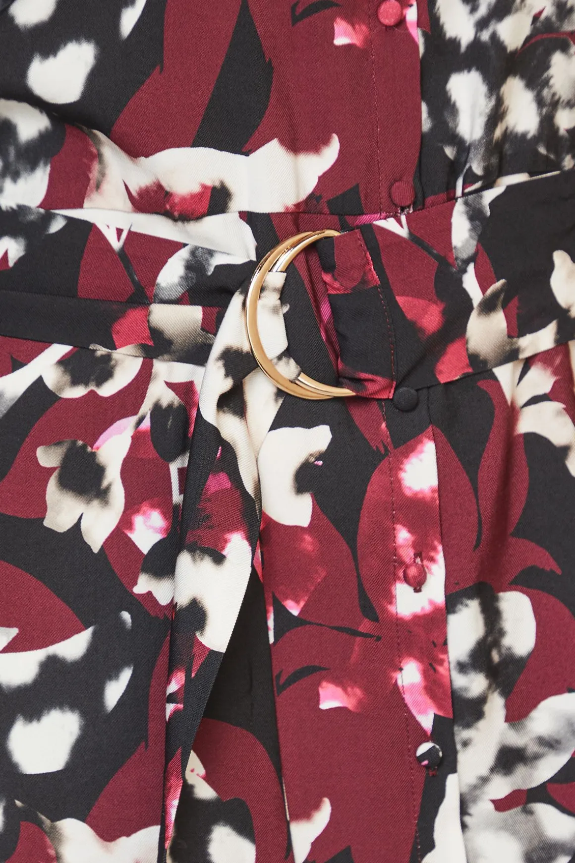 Robe Chemise à Imprimé Floral Mixte avec Anneau en D