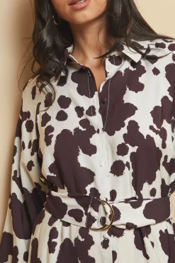 Wallis Robe Chemise à Imprimé Vache avec Anneau en D<Femme Robes Mi-Longues|Robes À Manches Longues