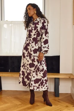 Wallis Robe Chemise à Imprimé Vache avec Anneau en D<Femme Robes Mi-Longues|Robes À Manches Longues