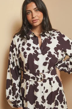Wallis Robe Chemise à Imprimé Vache avec Anneau en D<Femme Robes Mi-Longues|Robes À Manches Longues