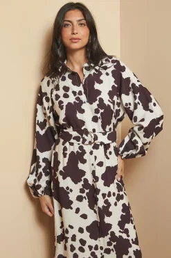 Wallis Robe Chemise à Imprimé Vache avec Anneau en D<Femme Robes Mi-Longues|Robes À Manches Longues