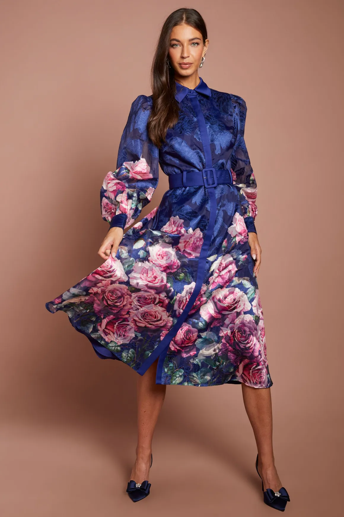 Robe Chemise Jacquard Imprimée Avec Ceinture