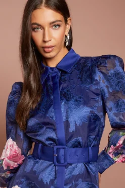 Robe Chemise Jacquard Imprimée Avec Ceinture