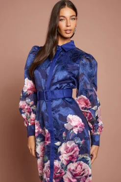 Robe Chemise Jacquard Imprimée Avec Ceinture
