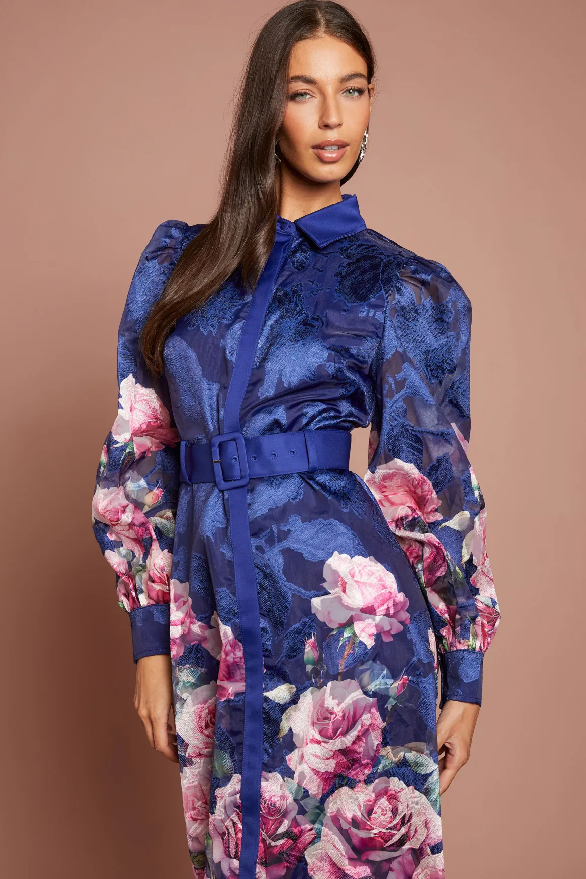 Robe Chemise Jacquard Imprimée Avec Ceinture