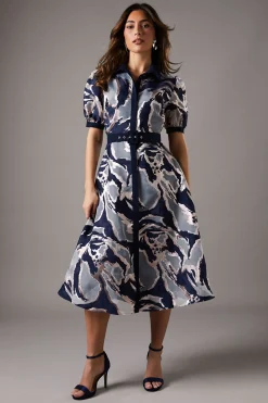 Robe Chemise Jacquard à Manches Courtes