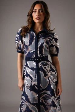Robe Chemise Jacquard à Manches Courtes