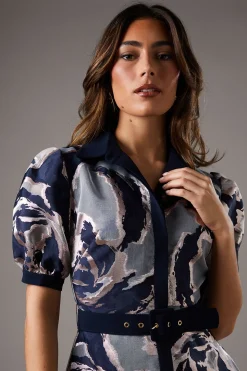 Robe Chemise Jacquard à Manches Courtes