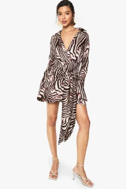 Robe-chemise à jupe enveloppante en satin zébré