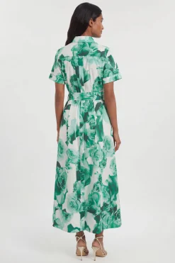 KarenMillen Robe Chemise Longue Ceinturée À Imprimé Floral Roses En Satin De Coton Tissé Petite Taille<Femme Robes Chemise|Toutes Les Robes