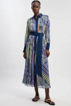 Robe Chemise Longue En Georgette De Viscose Imprimée À Motif Géométrique