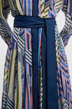 Robe Chemise Longue En Georgette De Viscose Imprimée À Motif Géométrique
