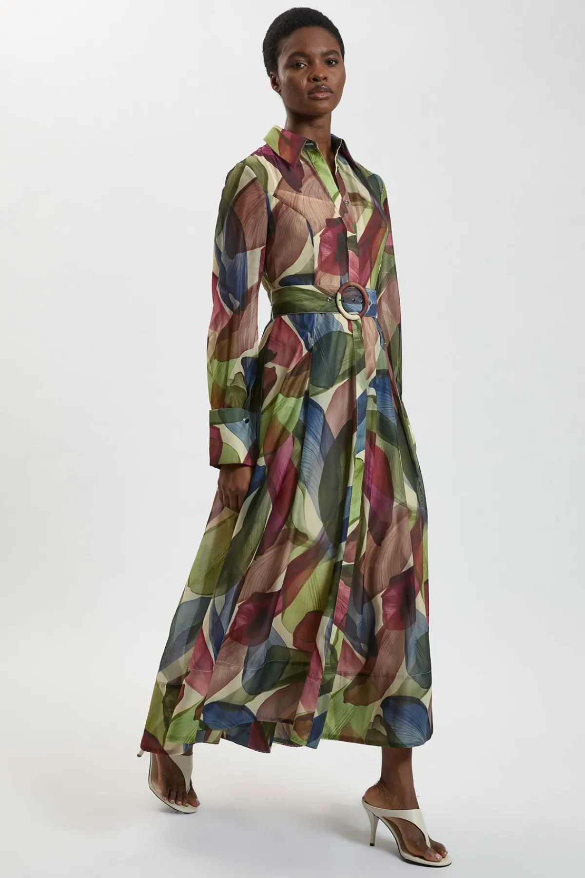 KarenMillen Robe Chemise Longue En Organza À Imprimé Pétales<Femme Robes À Manches Longues|Robes