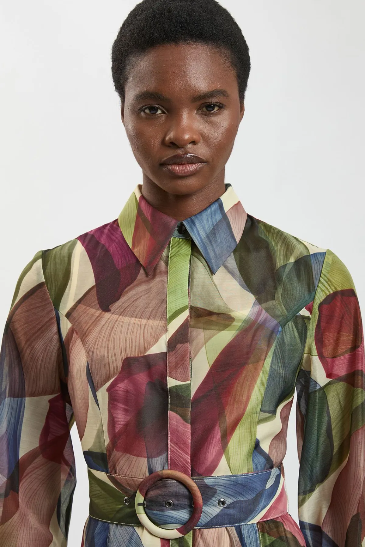KarenMillen Robe Chemise Longue En Organza À Imprimé Pétales<Femme Robes À Manches Longues|Robes
